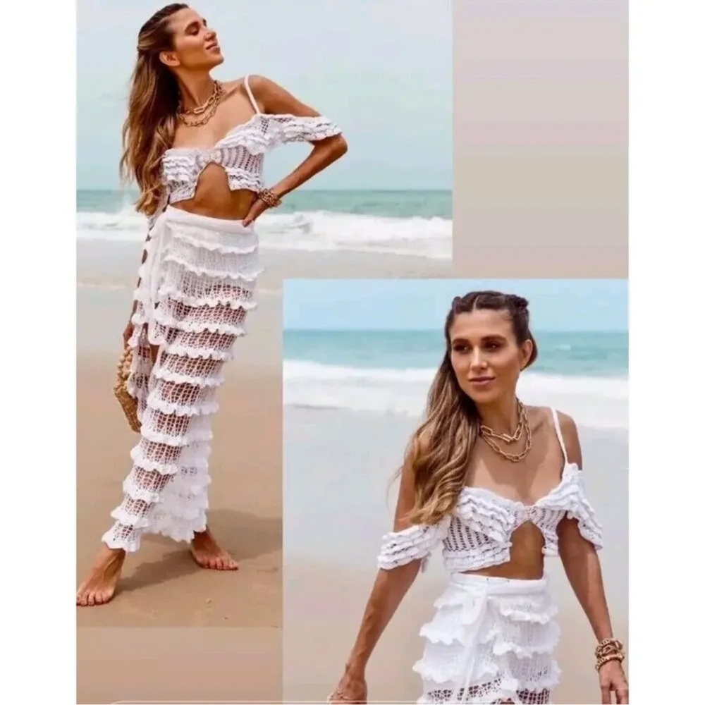 ALIX PINHO***Handmade White Crochet Top and Skirt***One Size $785